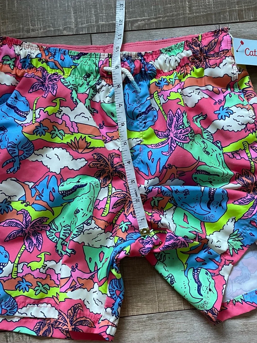 NWT Cat & Jack Boys XL 14 Dinosaur Swim Trunks Pink Tropical UPF 50+ Beach